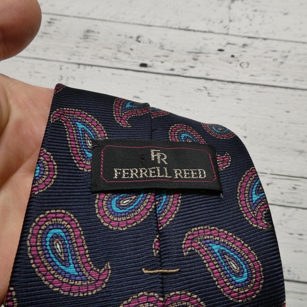 Ferrell Reed Tie Mens One Size Blue Paisley Woven Classic Dress Necktie Formal - Picture 3 of 5